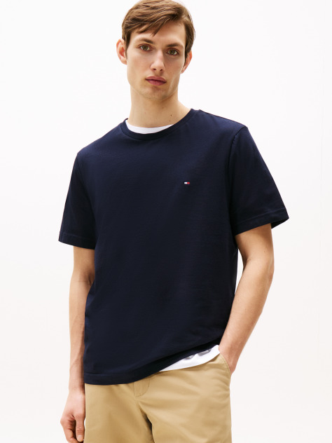 Μπλε T-Shirt Με Κλασική Λαιμόκοψη Και Κεντητό Σημαιάκι  Άνδρες
