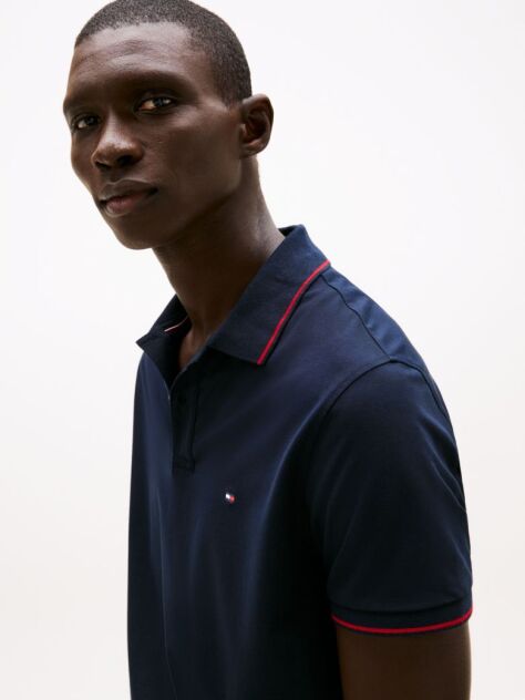 Blue Regular Tipped Jersey Polo Shirt  Men