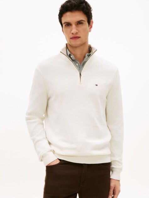 Beige Half-Zip Mock Turtleneck Jumper  Men