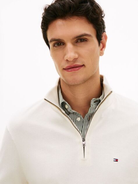 Beige Half-Zip Mock Turtleneck Jumper  Men