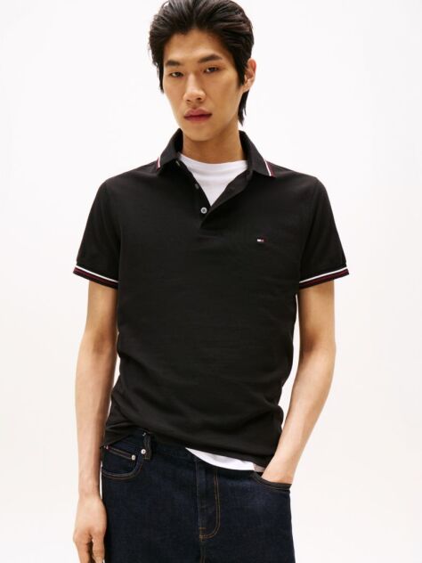 Black Tiped Slim Fit Polo Shirt  Men