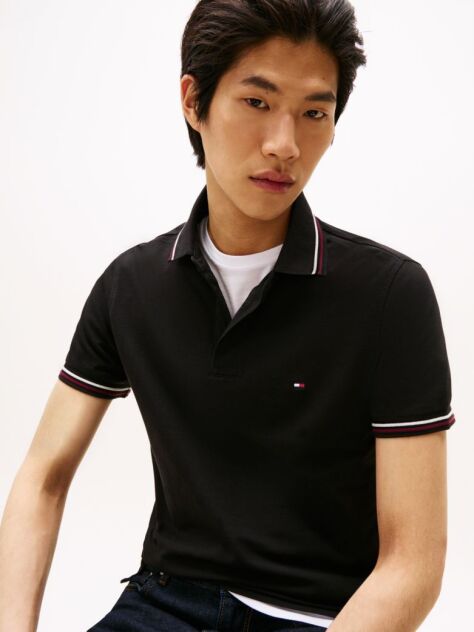 Black Tiped Slim Fit Polo Shirt  Men