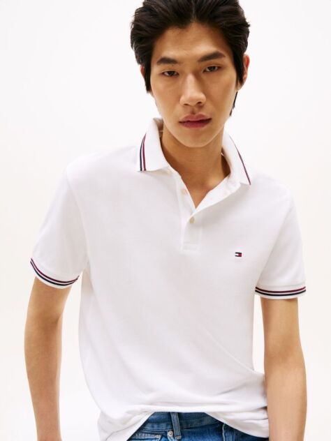 White Tiped Slim Fit Polo Shirt  Men