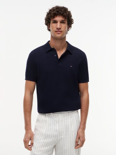 Blue Regular Fit Knit Polo Shirt  Men
