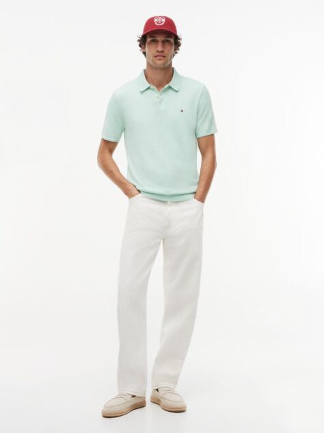 Green Regular Fit Knit Polo Shirt  Men