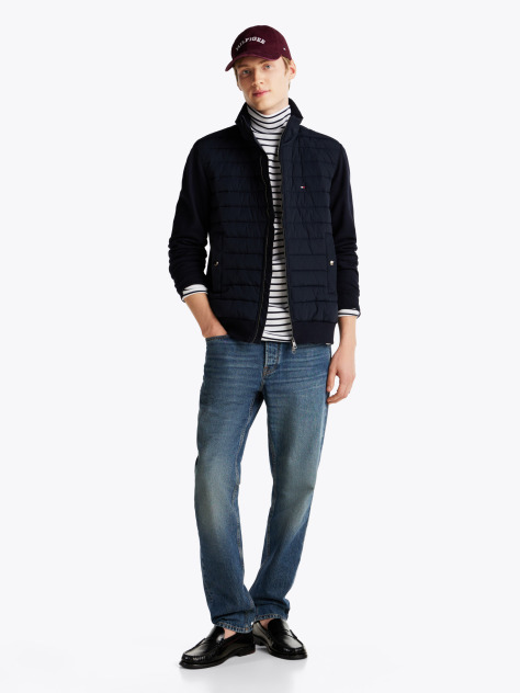 Blue Stand-Up Collar Quilted Sweatshirt  Men