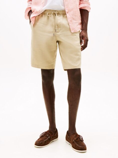 Beige Harlem Linen Blend Relaxed Bermuda Shorts  Men