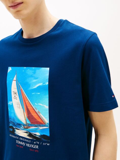 Μπλε T-Shirt Από Βαμβάκι Με Σχέδιο  Άνδρες