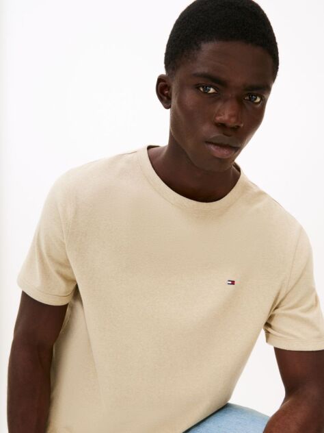 Beige Flag Embroidery T-Shirt  Men