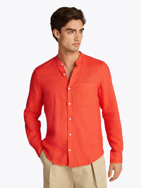 Orange Smart Casual Slim Fit Linen Shirt  Men