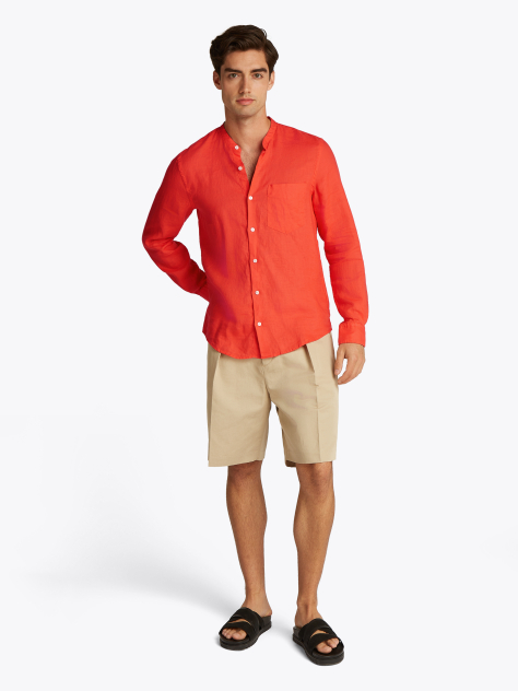 Orange Smart Casual Slim Fit Linen Shirt  Men
