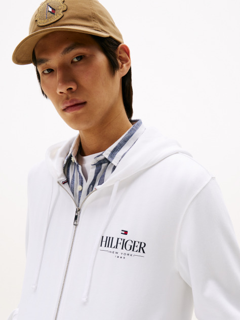 Άσπρο Hilfiger Hoodie Με Φερμουάρ  Άνδρες