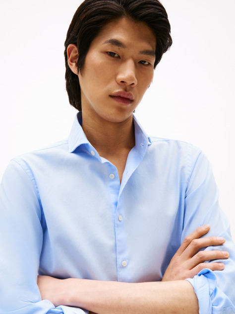 Blue Smart Casual Slim Fit Oxford Shirt  Men