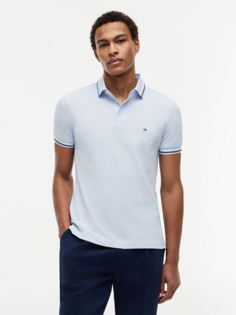 Blue Slim Fit Tipped Pique Polo Shirt  Men
