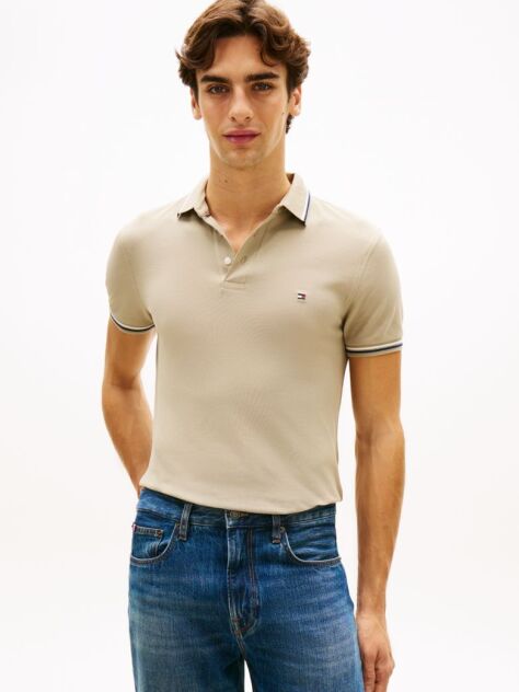 Brown Slim Fit Tipped Pique Polo Shirt  Men