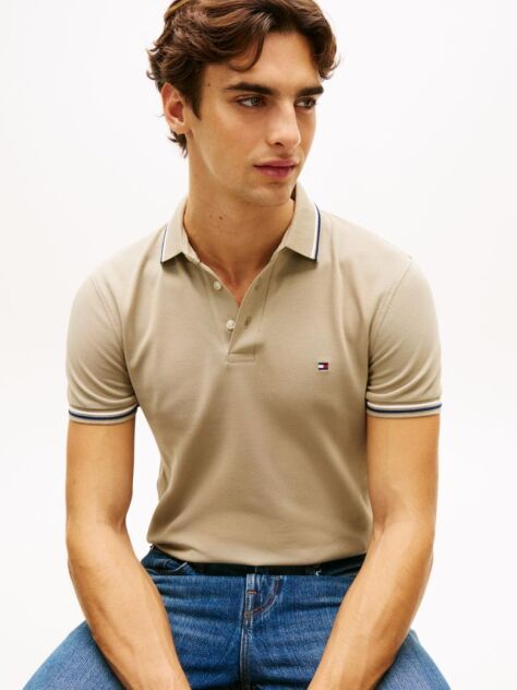 Brown Slim Fit Tipped Pique Polo Shirt  Men