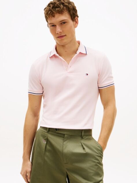 Pink Slim Fit Tipped Pique Polo Shirt  Men