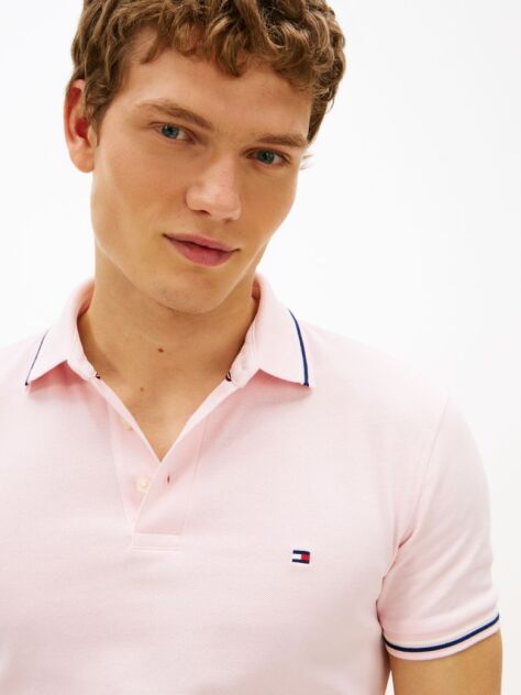 Pink Slim Fit Tipped Pique Polo Shirt  Men