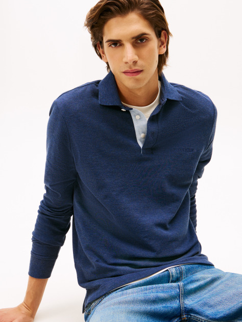Blue Long-Sleeve Tonal Monotype Regular Polo  Men