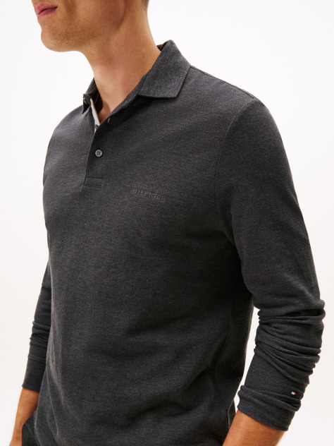 Grey Long-Sleeve Tonal Monotype Regular Polo  Men