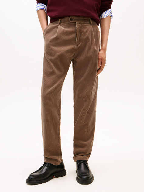 Brown Harlem Pleated Tapered Corduroy Chinos  Men