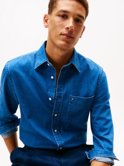 Denim Regular Fit Flag Embroidery Denim Shirt  Men