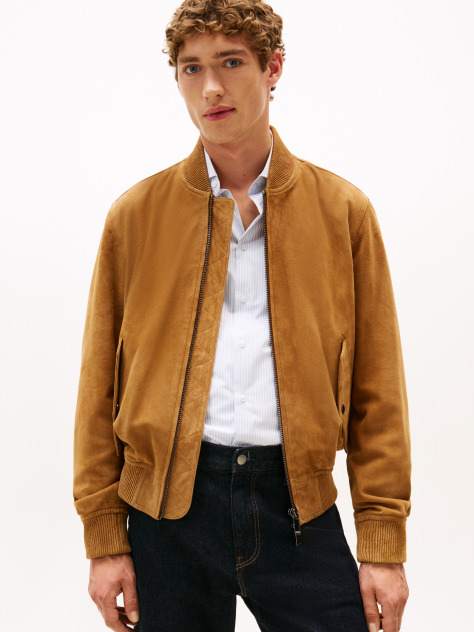 Brown Smart Casual Suede Bomber Jacket  Men