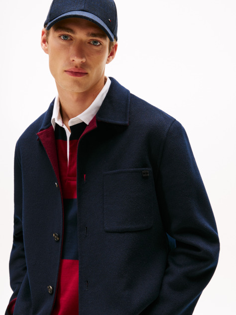 Blue Smart Casual Wool Blend Shirt Jacket  Men