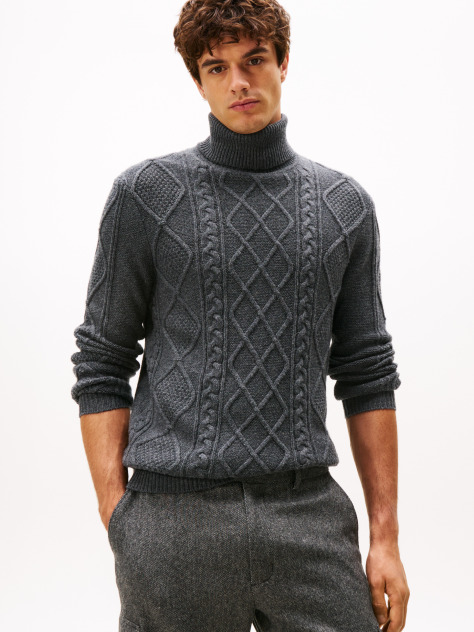 Grey Smart Casual Cable Knit Jumper With Cashmere  Men