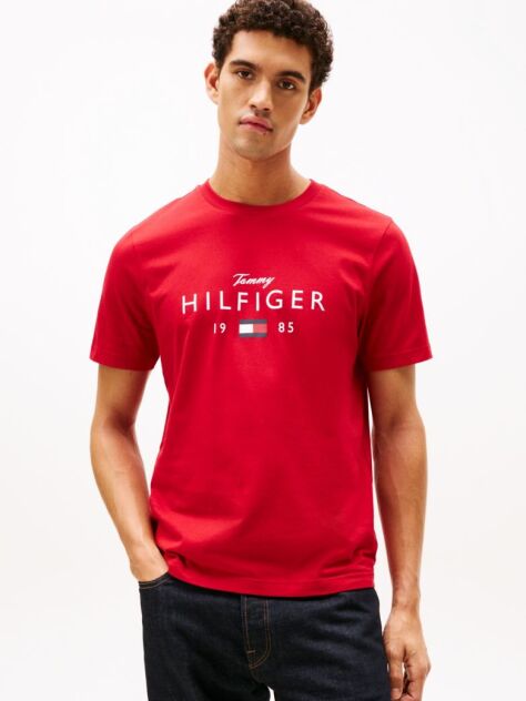 Red Logo Graphic Jersey Crew Neck T-Shirt  Men