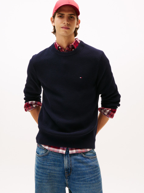 Blue Rib Crew Neck Jumper  Men