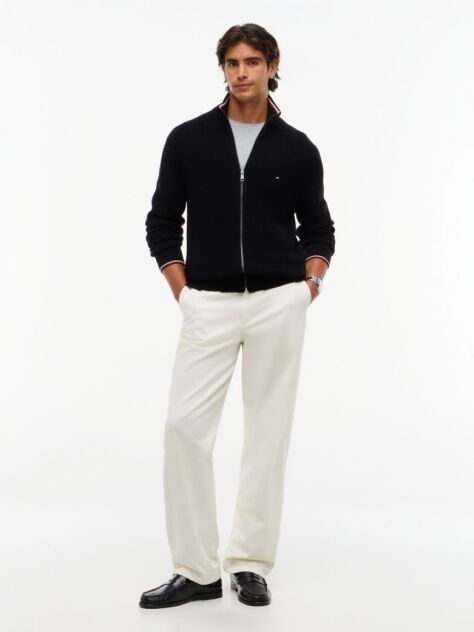 Black Rib Zip Through Cardigan  Men