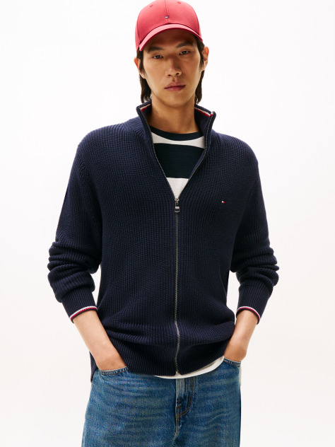Blue Rib Zip Through Cardigan  Men
