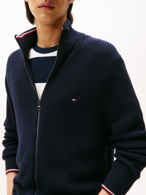 Blue Rib Zip Through Cardigan  Men