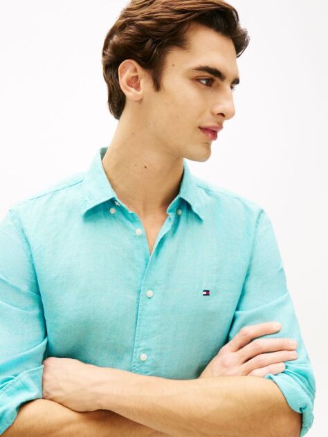 Blue Regular Fit Washed Pure Linen Shirt  Men