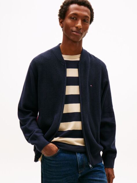 Blue Flag Emboidery Zip Through Cardigan  Men