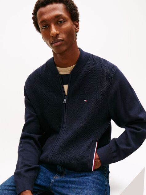 Blue Flag Emboidery Zip Through Cardigan  Men