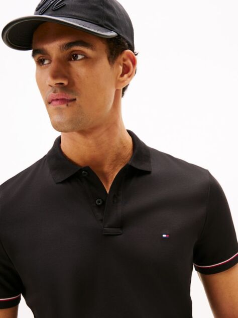Black Slim Fit Tipped Pique Polo Shirt  Men