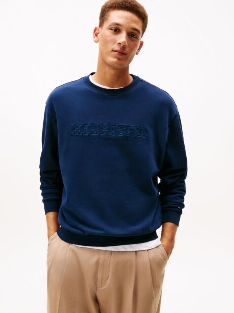 Blue Logo Terry Crew Neck Sweatshirt  Men