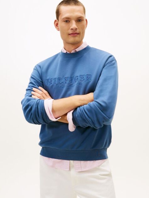 Blue Logo Terry Crew Neck Sweatshirt  Men