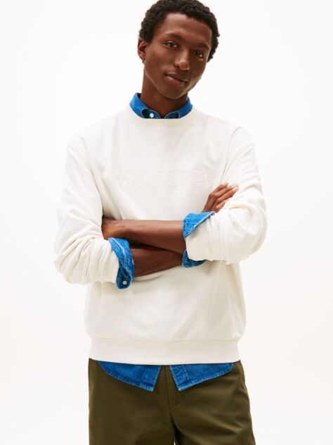 Beige Logo Terry Crew Neck Sweatshirt  Men