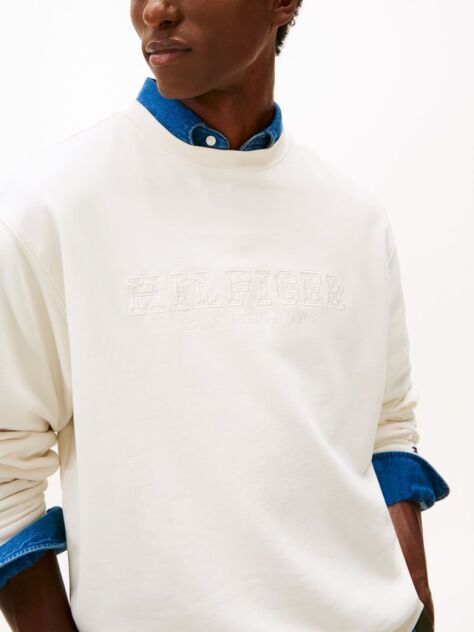 Beige Logo Terry Crew Neck Sweatshirt  Men