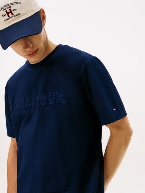 Μπλε Άνετο T-Shirt Με Στρογγυλή Λαιμόκοψη Και Κεντημένο Λογότυπο  Άνδρες