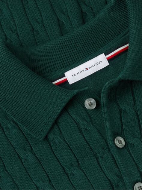 Green Cable Knit Polo Jumper  Men