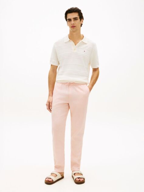 Ροζ Harlem Παντελόνι Chinos Λινό Σε Tapered Γραμμή  Άνδρες