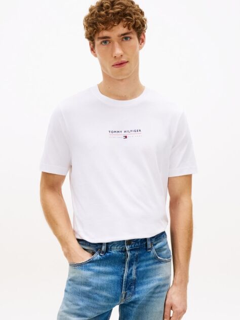Άσπρο Βαμβακερό T-Shirt Με Κλασική Λαιμόκοψη Και Λογότυπο  Άνδρες