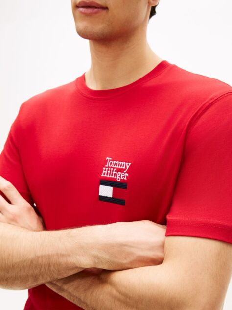 Κόκκινο T-Shirt Με Κλασική Λαιμόκοψη Και Λογότυπο  Άνδρες