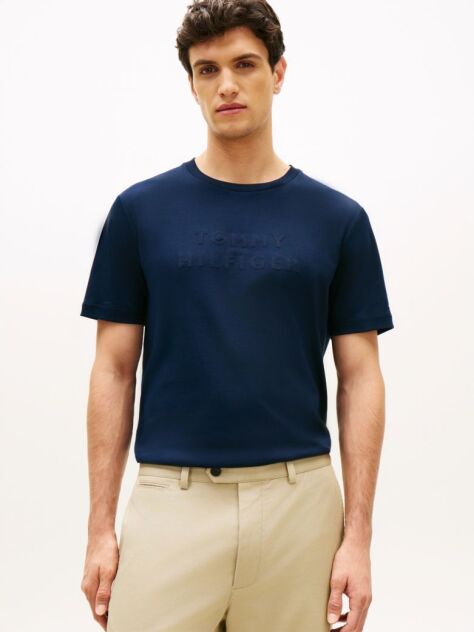 Blue Tonal Logo Interlock Knit T-Shirt  Men