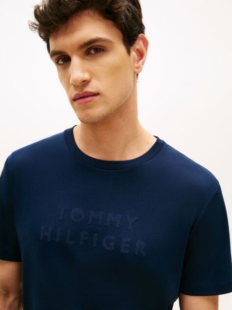 Blue Tonal Logo Interlock Knit T-Shirt  Men