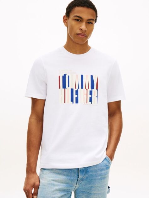 White Multicolour Logo Graphic Crew Neck T-Shirt  Men